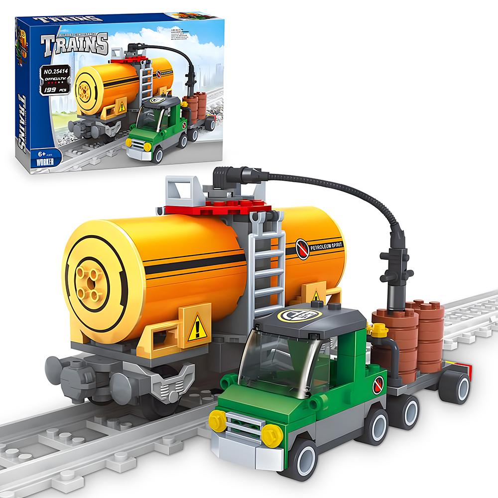 203PCS Children Toys Railway Oil Tank Car MOC Building Blocks Model Assembly Train Steam Toys Birthday Gifts