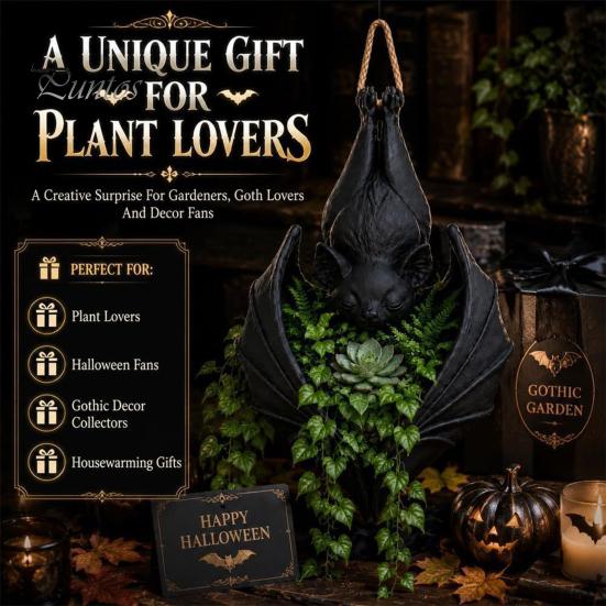 Resin Bat Succulents Pot Hanging Plant Pot, Gothic Planter, Halloween Style Container for Trailing Vines, Artificial Plants, Indoor Outdoor