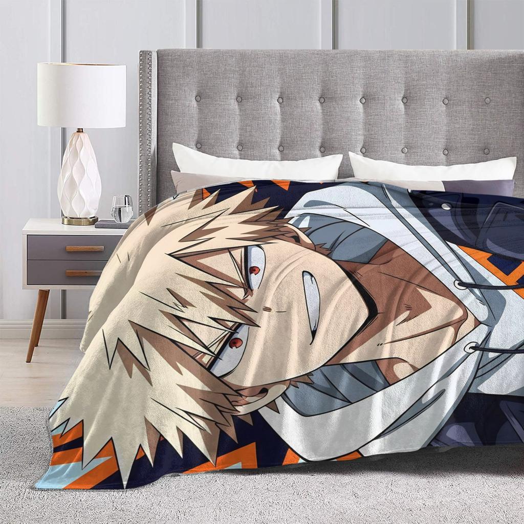 Katsuki Bakugo Anime  Blanket  Warm Soft Funny Plush Bedding Throws For Home Decor Travel Office Flannel Bedspread Bed Cover