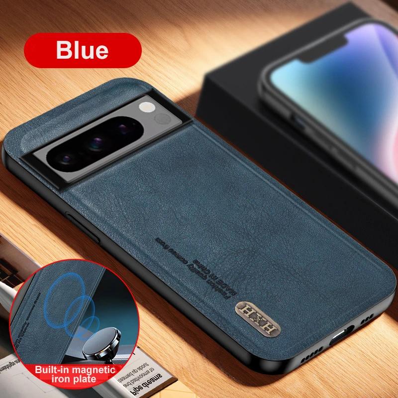 

Магнитный чехол для Google Pixel 9 XL 8 7 Pro 8A 7A, винтажная кожа, матовый, мягкий, противоударный, нескользящий чехол, держатель для автомобиля, Fundas for Pixel 7 синий