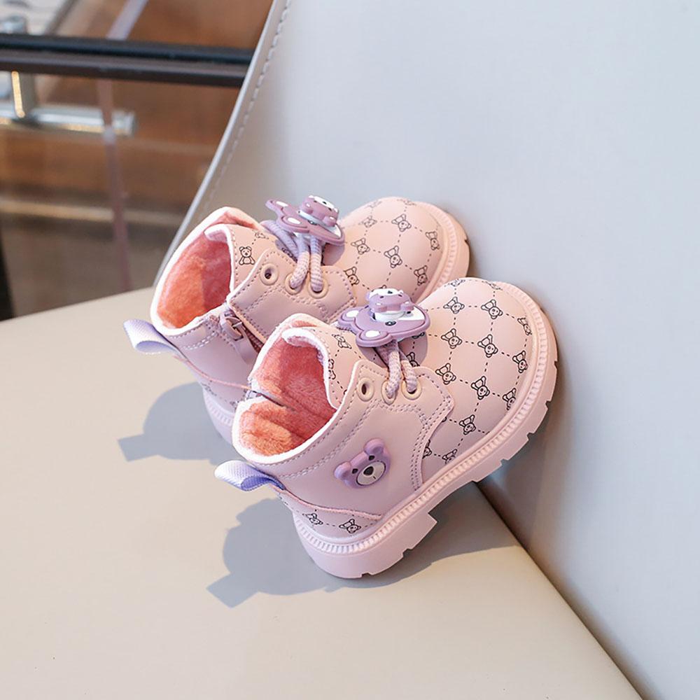 Korean Style Little Girl's Plush Boots PU Leather Trend Fashion Cotton Shoes Soft-soled Anti-slippery Faux Fur Boots For Boys