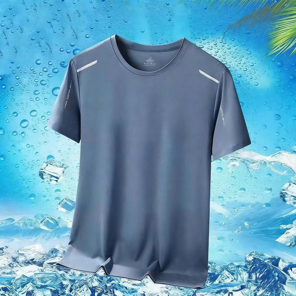 Men's Silk Short-sleeved T-shirt For Summer, Lightweight, Quick-drying, Mesh Pattern, Suitable For Sports And Fitness Activities.