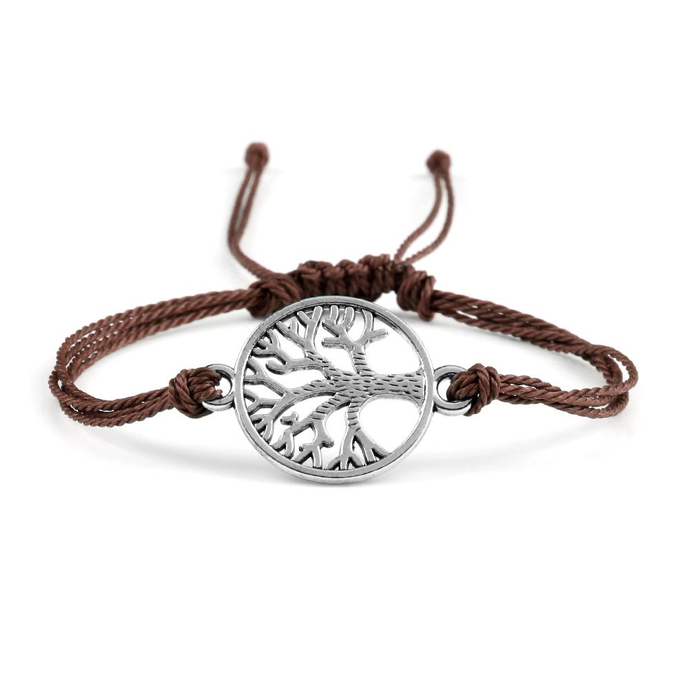 26Colors Wax Thread Braided Bracelets Charm Silver- Tree of Life String Bracelet Adjustable Bangles Friendship Gift Jewelry