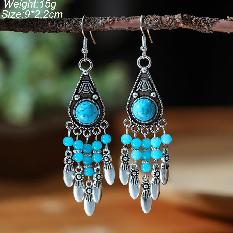 Blue Fashion Boho Temperament Water Drop Feather Earrings for Women Long Crystal Rhinestone Drop Oil Dangle Earring Jewelry