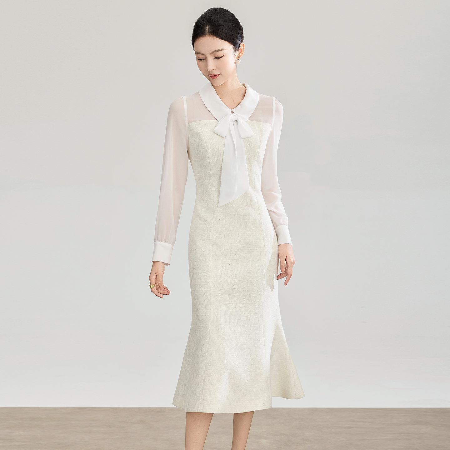 Elegant Lady French Style Fishtail Dress - Bright Silk, Spring Light Formal Wear, New Arrival XL бежевый
