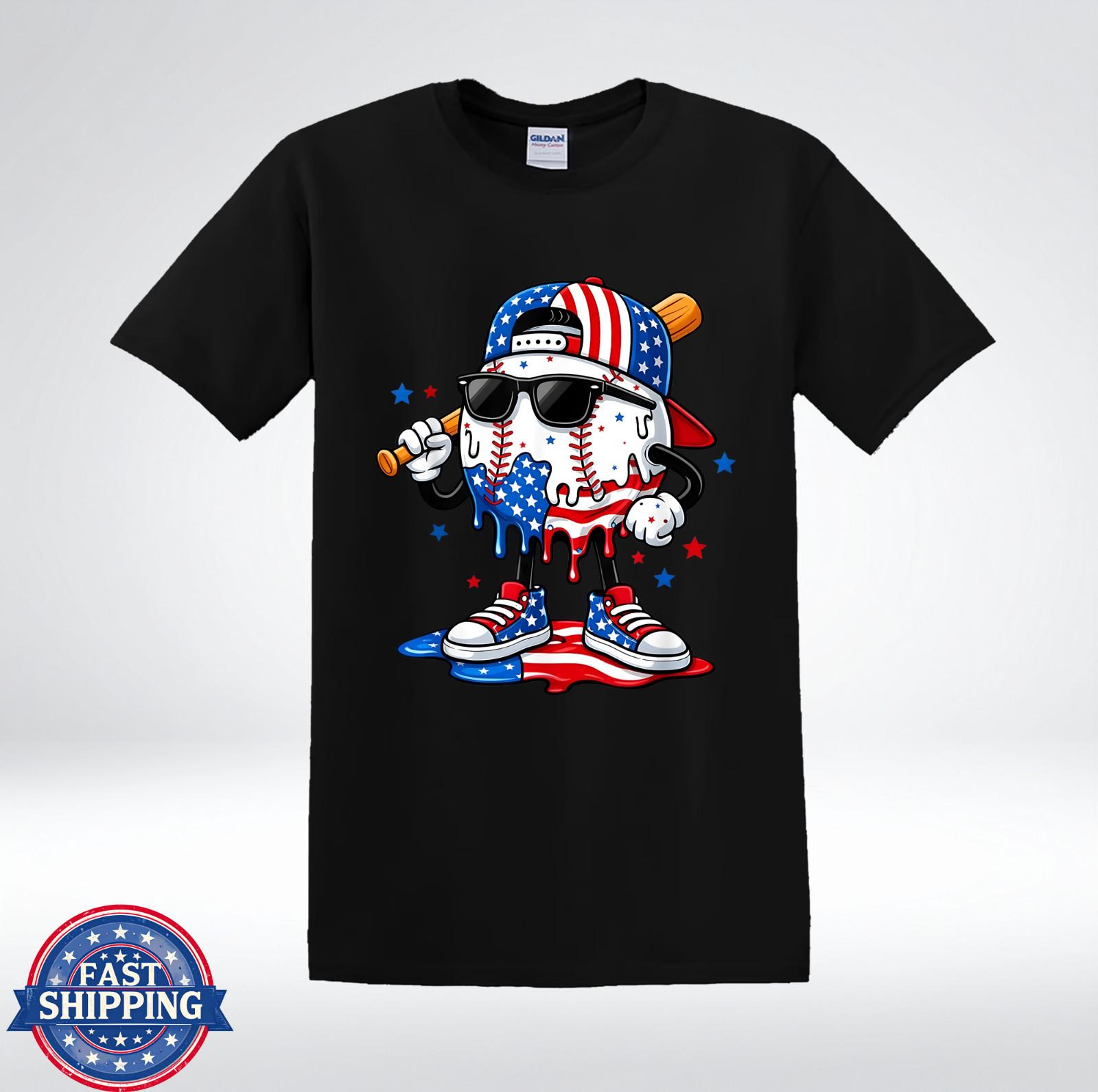 Patriotic Baseball Player American Flag Graphic T-Shirt S