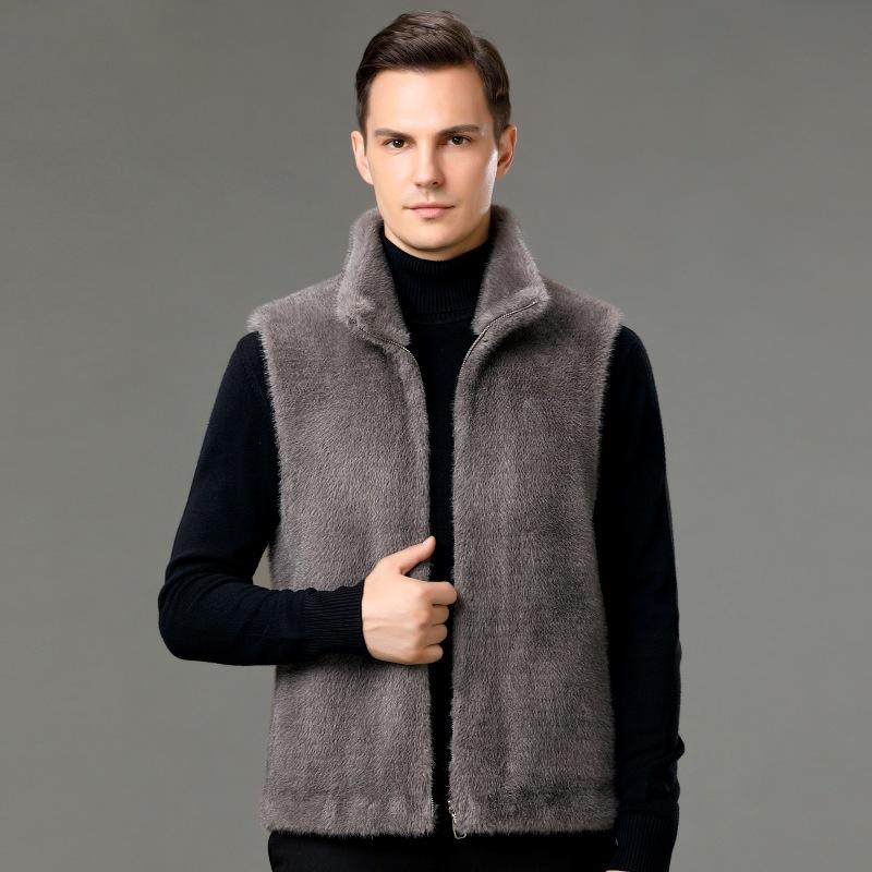Stand Collar Vest Men's New Winter Gold Mink Velvet Men's Vest Zipper Reversible Men's and Women's Same Style Waistcoat