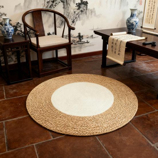 Cotton Rope Area Rug Braided Round Cat Scratching Rug Washable Vintage Floor Mat for Bedroom Living Room Couch Side Table