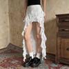 Women's Summer Layered Ruffled Hem Skirt, Asymmetrical Midi Skirt, Solid-Color Lace Ribbon, Asymmetrical Skirt