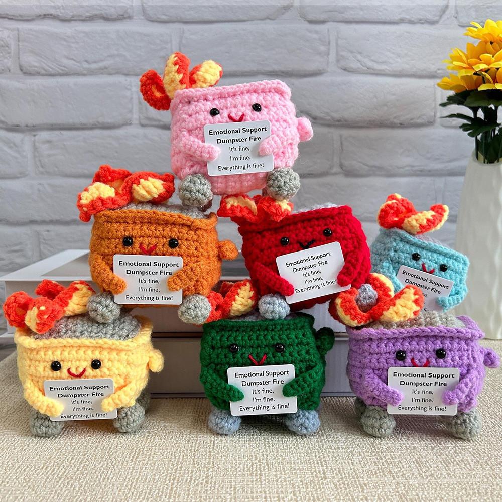 Adorable Handcrafted Crochet Emotion Support Plush Garbage Bin Decorative Figure Gift In Vibrant Colors For Modern Home Decor