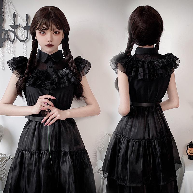 Halloween Diablo Goth Adams Family Ghost Bride Vampire Dress Wednesday cos Dress Little Black Dress