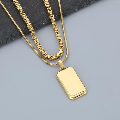 2025 Personalized Double-layer Military Brand Necklace, Simple 18K Gold Small Gold Block Pendant Necklace, Men's Jewelry