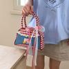 Rural Style Lattice Bowling Bag Lovely Sweet Crossbody Bag Vintage Denim Plaid Handbag  Travel