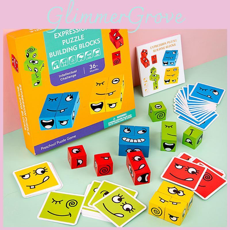 Changing Face Colorful Cube Blocks Kids Wooden Toy Logical Think Educate Train