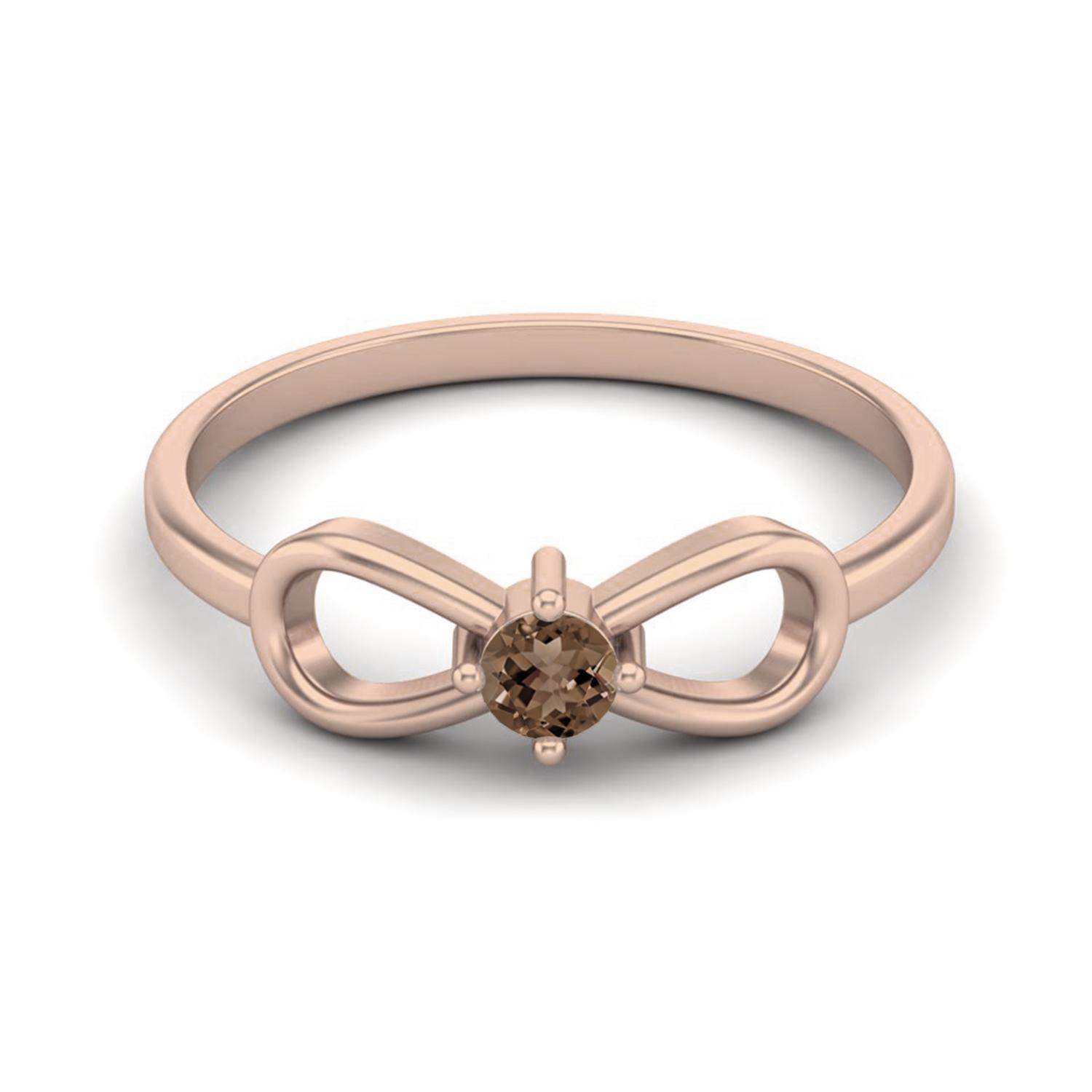 Infinity Knot 3MM Round Smoky Quartz 925 Sterling Silver Rose Vermeil Bow Tie Women Wedding Ring 10