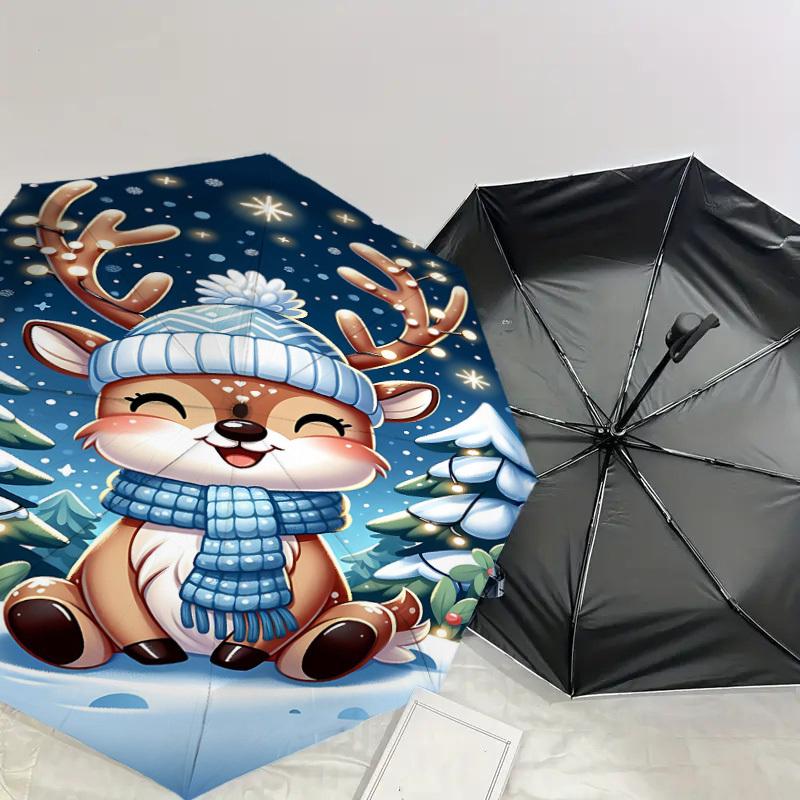1PC reindeer snowscape Automatic Open/Close Umbrella Compact Folding Umbrella with 8-Rib Shaft lightweight esign, Fashion Lovers1226A