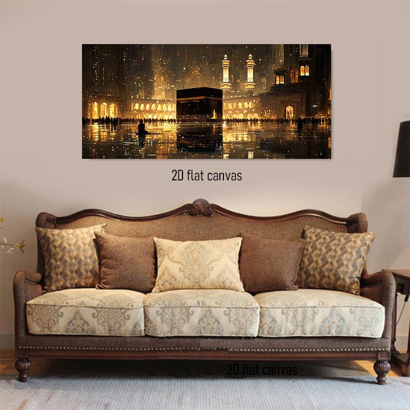 1 stuk frameloos canvas decoratie hangend schilderij voor de Kaaba Moskee in de gouden heilige stad Mekka, Islamitische cultuur,
