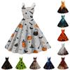 Women Halloween Print Dress Sleeveless Spaghetti Strap A-Line Vintage Style Dress Casual Party Dress for Women
