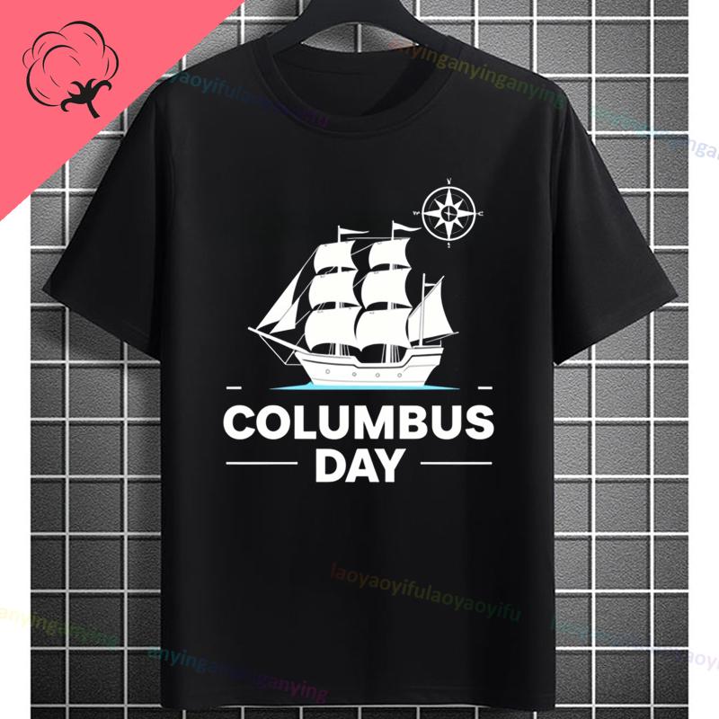 Funny Historical Columbus Voyage Graphic Tshirt Pure Cotton Short Sleeve Crewneck Tee for History Buffs Everyday Casual Wear