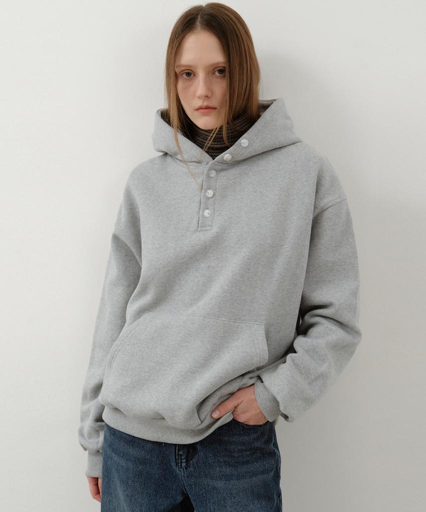 W/Snug Button Henley Neck Hoodie_Melange Gray(W25-Tp48)