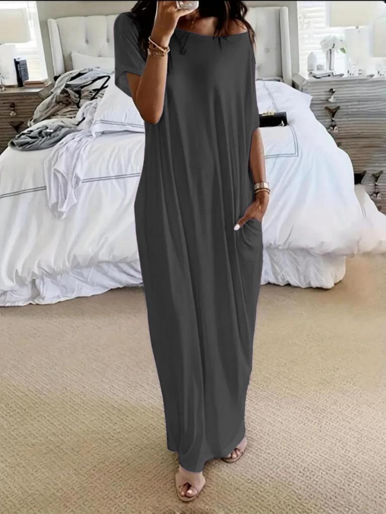 Amazon European and American foreign trade cross-border TK popular summer new women's clothing solid color short-sleeved long casual dress