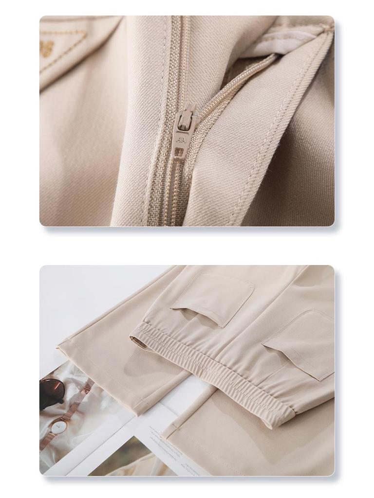 2025 Spring Women's High-End Wide-Leg Black Drape Pants - Casual High-Waisted Straight-Leg for Spring & Autumn