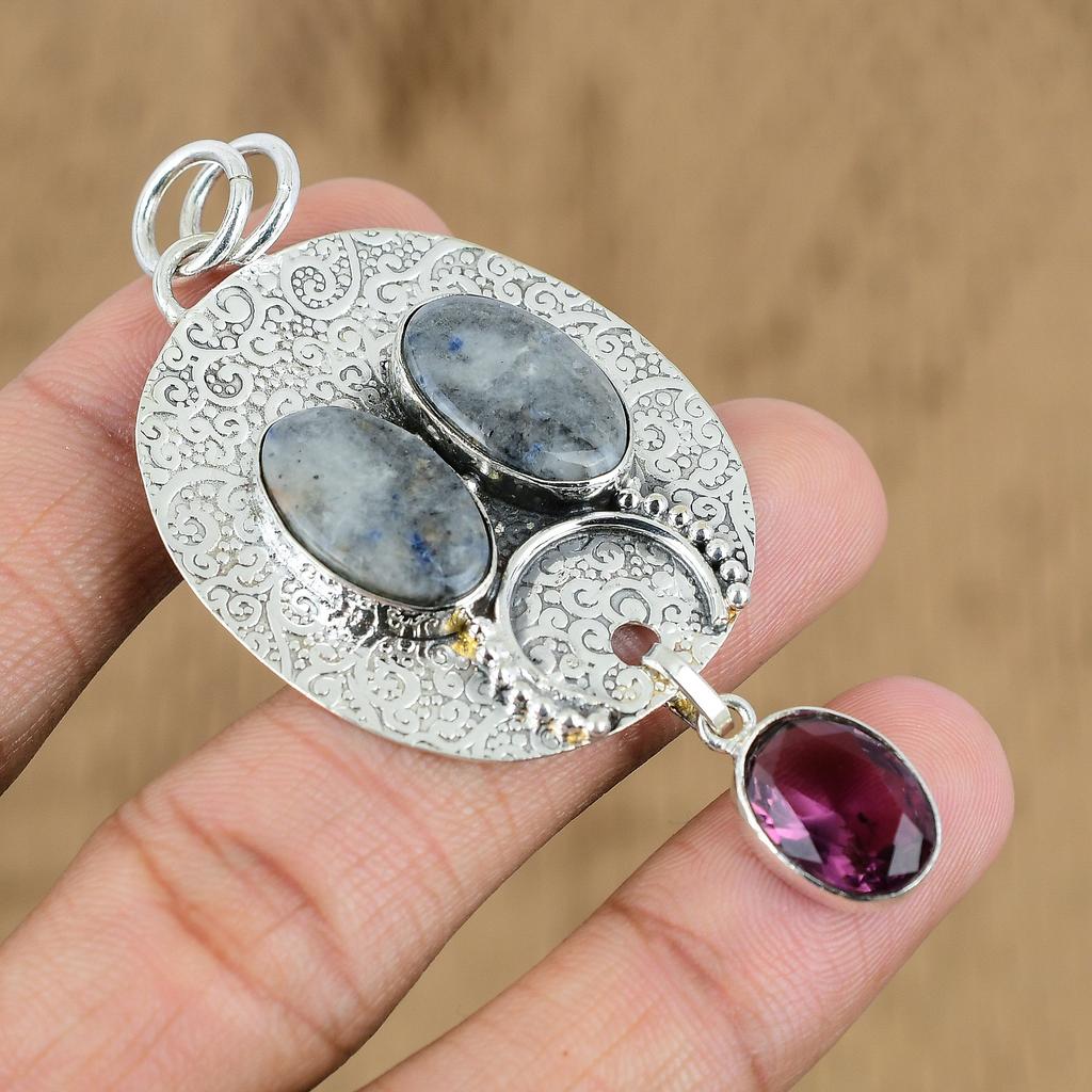 Anniversary Gift For Her Natural Sodalite Gemstone Pendant 925 Sterling Silver