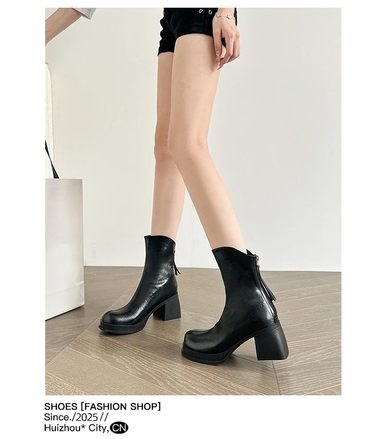 Fashion High-heeled Ankle Boots for Women 2025 New Autumn and Winter, Round-toed, Thick-heeled Versatile Fashion Boots for Outerwear