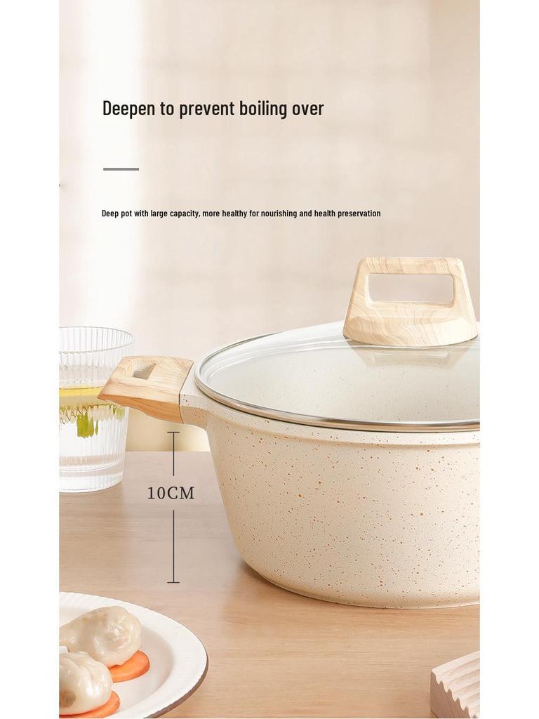 Maifan Stone 4L Non-stick Stew & Noodle Pot with Double-bottom and Glass Lid.