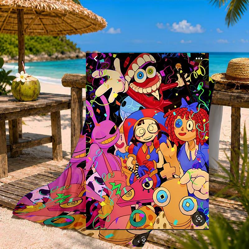 Colorful Digital Circus Beach Towel Microfiber Beach Towel, Lightweight and Quick-Dry, for Summer Travel, Swimming Pool Fan Birthday Gift
