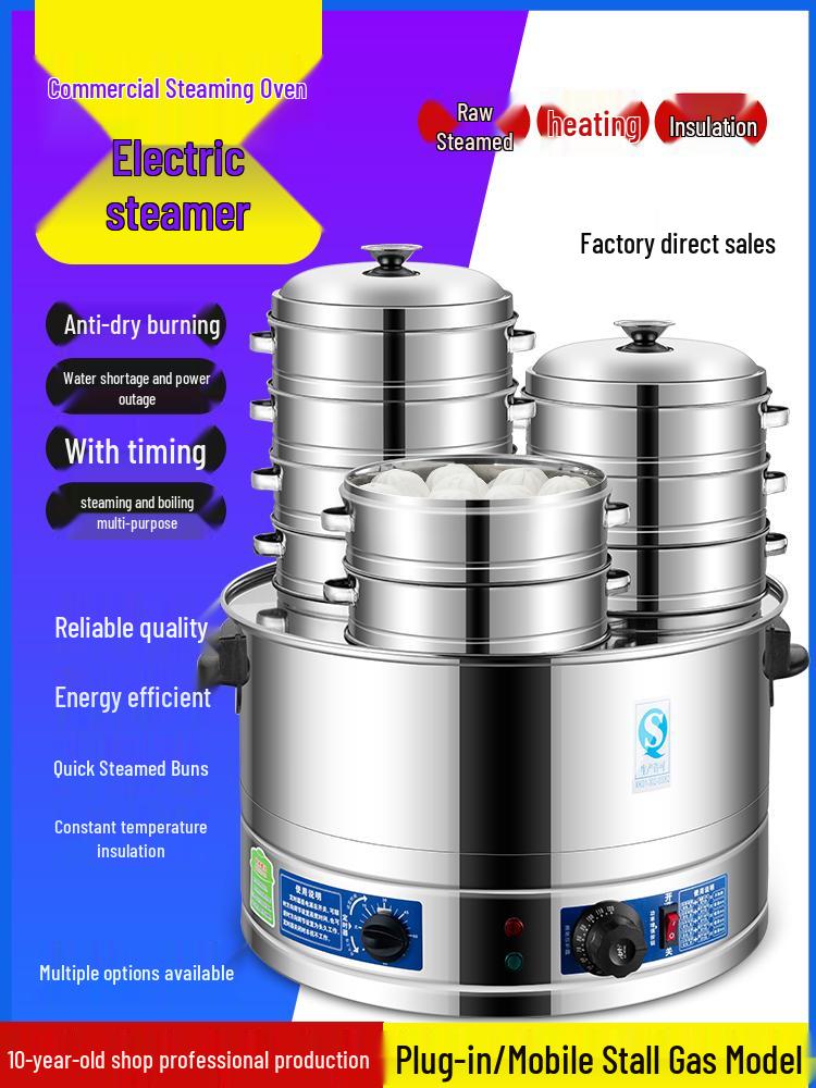 Commercial Three-Hole Steamer for Xiaolongbao, Dumplings, Buns, and Breakfast Shop Use