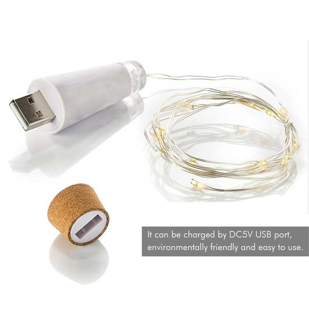 2PCS Bottle Cork Lights LED Bottle String Lights USB Rechargeable Mini Fairy String Lights