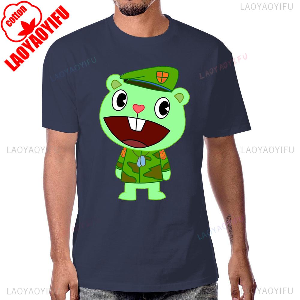 Linda Camiseta Gráfica Flippy Happy Tree Friends Dibujos Animados Vintage Algodón Casual Moda Holgada Manga Corta Estilo Verano Camiseta de Hombre