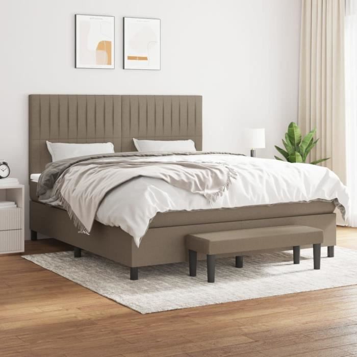 3136769 vidaXL Divan-lit Tapissier Avec Matelas Taupe 160x200 Cm Tissu