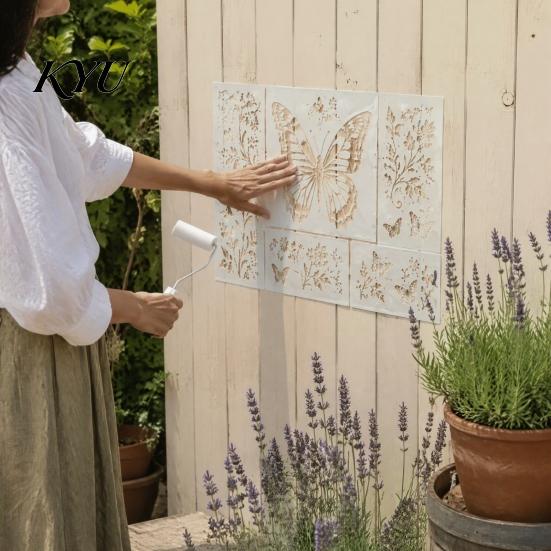 Nature Pattern Templates Garden Bloom Wall Stencil Kit, Reusable Floral Painting Templates, DIY Decor Art Modular Stencils for Walls Wood Fences
