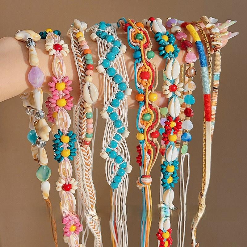 Lanț de Talie Boem Țesut Manual Colorat cu Flori, Scoici și Mărgele, Retro, Accesorii pentru Rochii de Damă, Decor pentru Curea