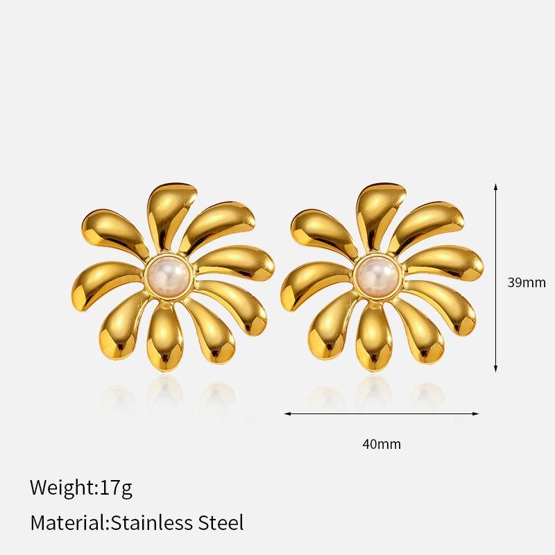 Exqusite Glossy Colorful Sunflower Stud Earrings Stainless Steel Nature Stone Earrings For Women Daily Wear Party Gifts