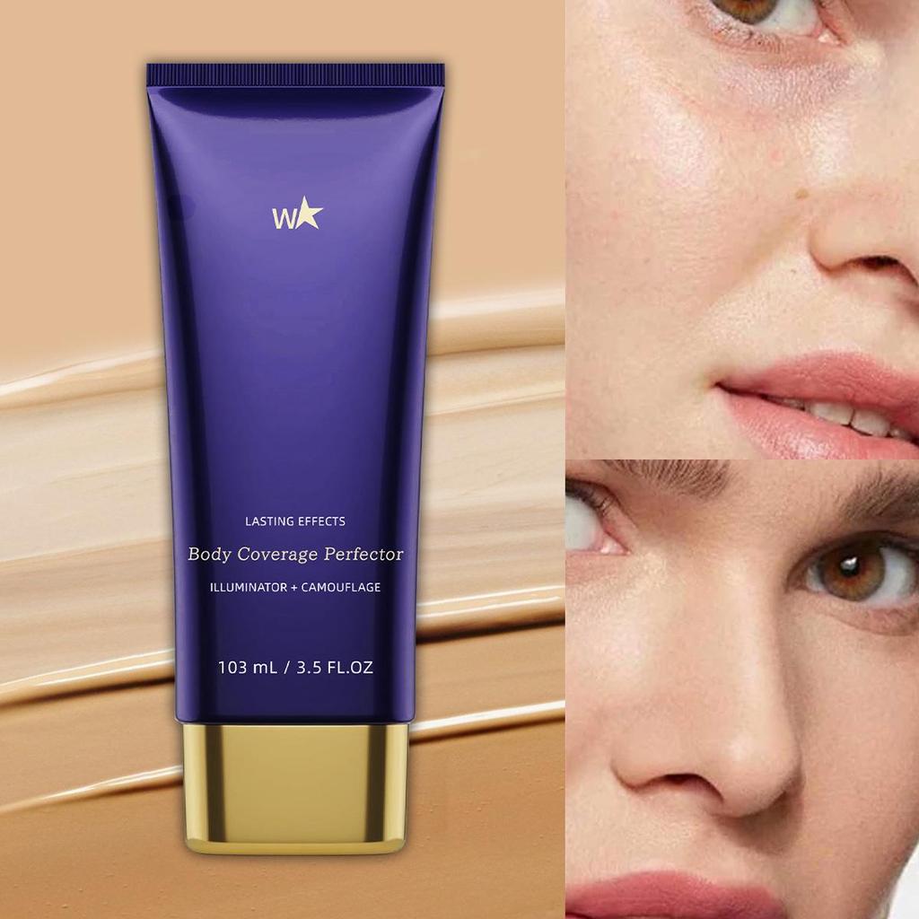 Voděodolný tělový korektor s plným krytím a štětcem – Odolný proti potu, krytí tetování a jizev, rozjasňující a neviditelný finiš