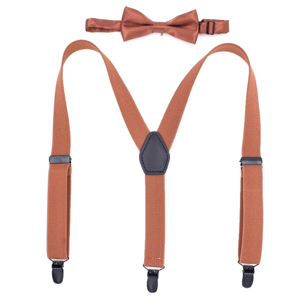 Kids 3 Clips Suspenders Bow Tie Set Adjustable Elastic Braces for Boys Girls