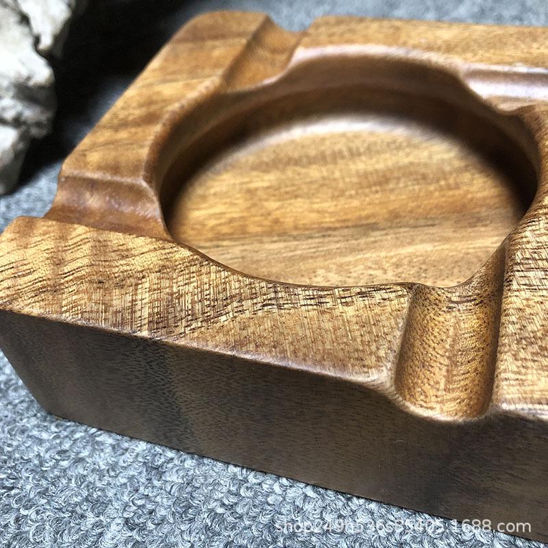Retro Walnut Solid Wood Ashtray: Creative, Durable, Large-Slot Engraved Design – Perfect for Home or Hotel Use