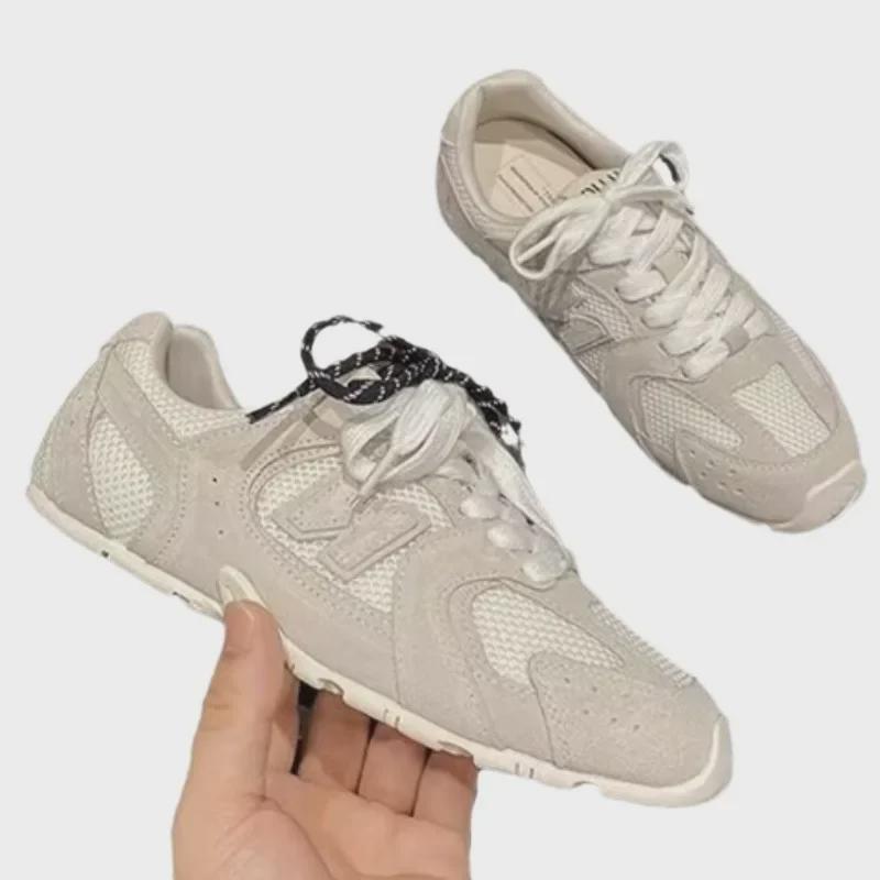 Genuine Leather Retro Women's Mesh Breathable Flat Sneakers - Early Spring 2025 Collection