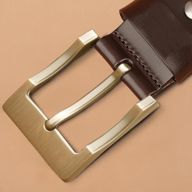 Men's Genuine Leather Pin Buckle Casual Middle-aged Trouser Belt Men's Trendy Alloy Buckle Retro Two-layer Cowhide Belt