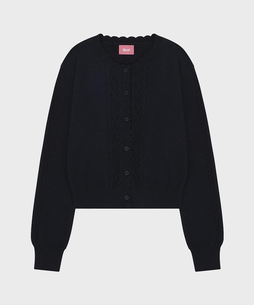 SINOON Mixed Cable Scallop Knit Cardigan (Navy)