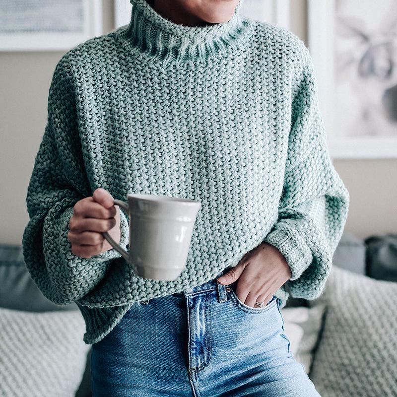 2026 Women's High Neck Loose Pullover Sweater - Autumn/Winter Plus Size European & American Style