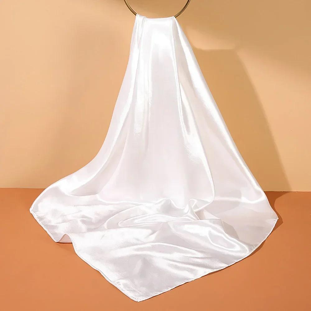 90cm*90cm Solid Color Satin Square Head Scarf Women Fashion Square Head Wrap Shawl Scarves Foulard Hijab Neckerchief Bandana