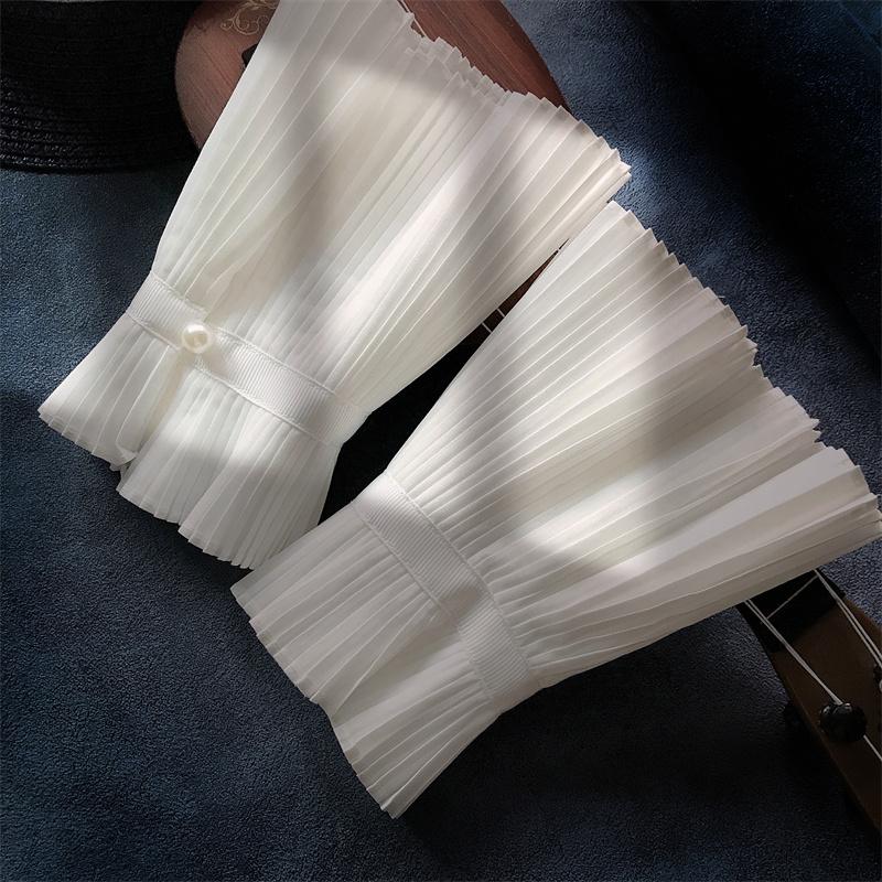 Fake Cuff Sleeve Women White Female Lace Pleated Flare Sleeve Detachable False Cuffs Ruffles Wristband Decorative Accessory