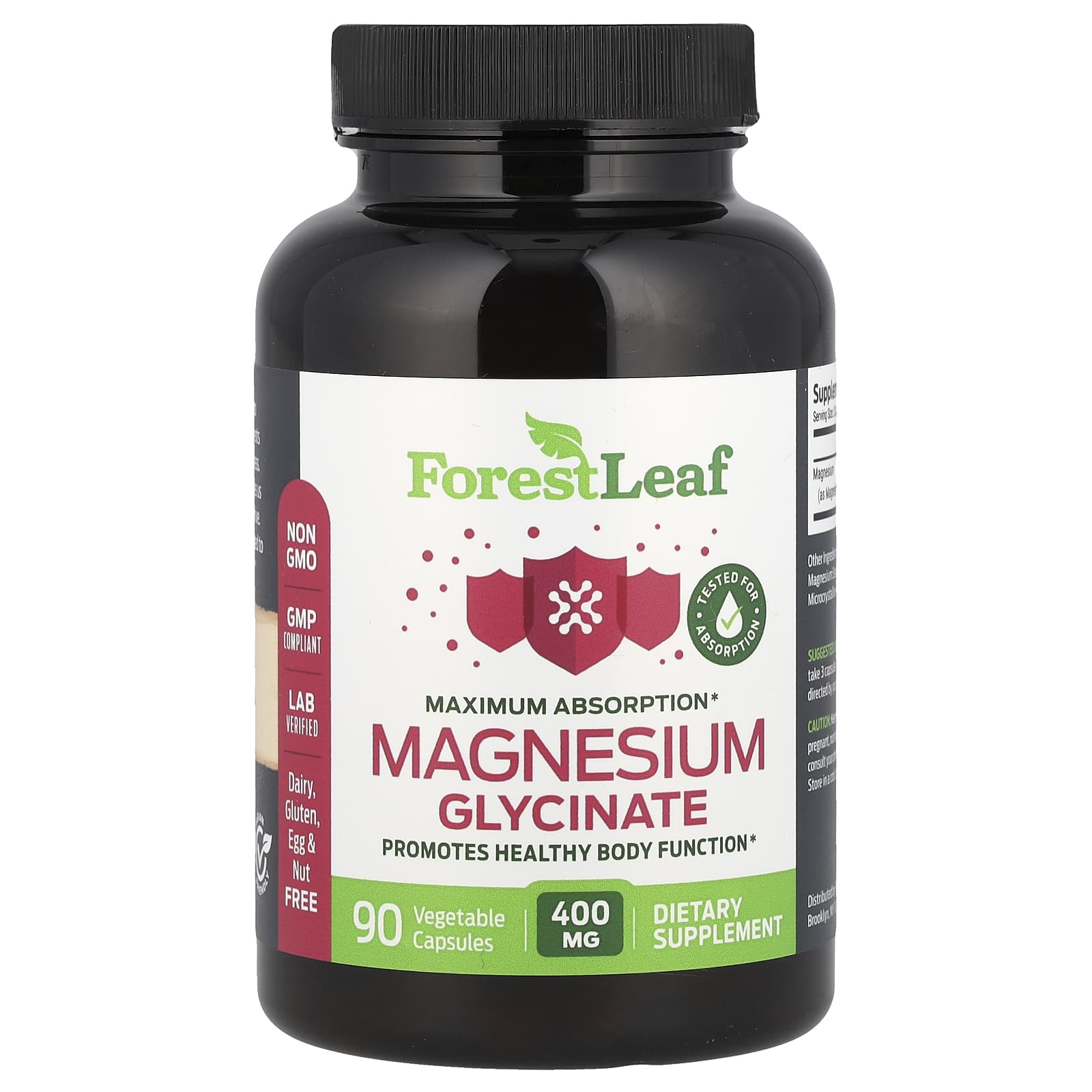 

Forest Leaf, Magnesium Glycine, Maximum Absorption Rate, 400mg, 90 Veggie Capsules (133.3mg per capsule)