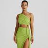 Women's autumn new fashion one shoulder tube top halter hollow tether pleated dress