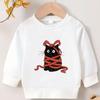Kids Crewneck Long Sleeve Sweatshirt, Cartoon Black Kitten Decorated With Red Bow Graphic Print