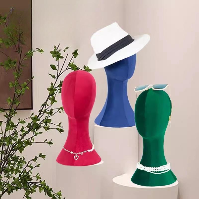 Color Velvet Fabric Cover Female Mannequin Head For Hat Wigs and Jewelry Display